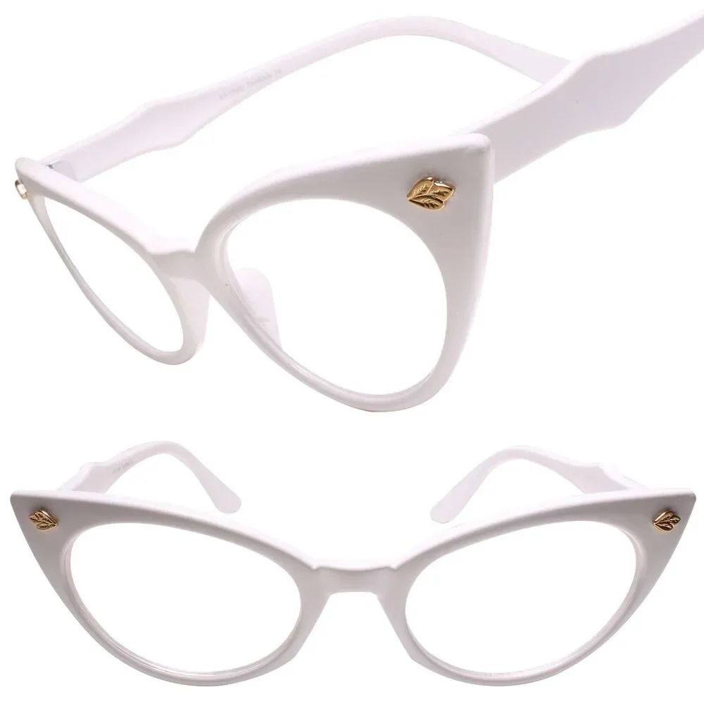 Classy Exotic 70s 80s Style White Frame Cat Eye Eye Glasses